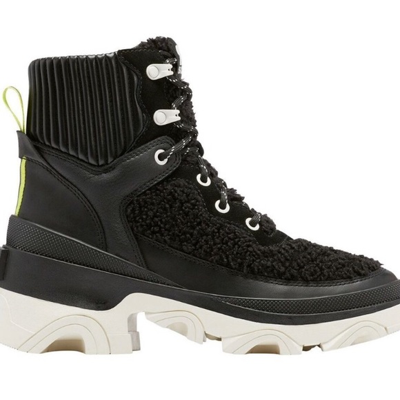 Sorel Brex Fleece Black Leather Waterproof Boots Size 6 - Picture 2 of 9